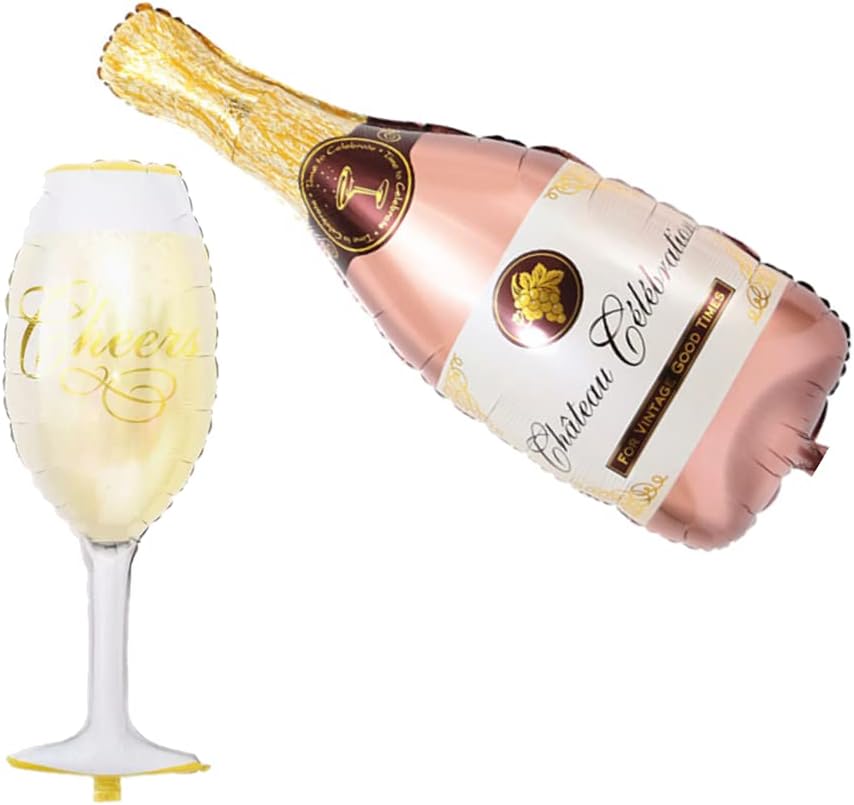 Balloon Set Champagne Champagne Bottle and Glass – XXL Foil Balloon in Rose as Wedding Decoration, Greeting, Party Gift or Champagne Reception Surprise – Bild 2