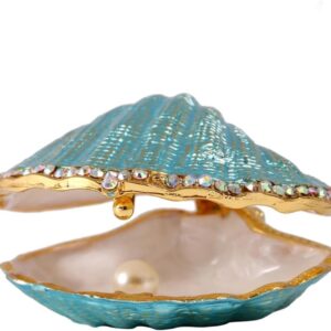 H&D Handmade Treasured Trinket Box Metal Enamel Ring Holder Seashell Gifts Decor Box (pearl mussel)