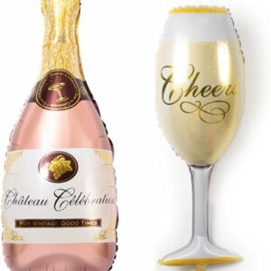 Balloon Set Champagne Champagne Bottle and Glass – XXL Foil Balloon in Rose as Wedding Decoration, Greeting, Party Gift or Champagne Reception Surprise