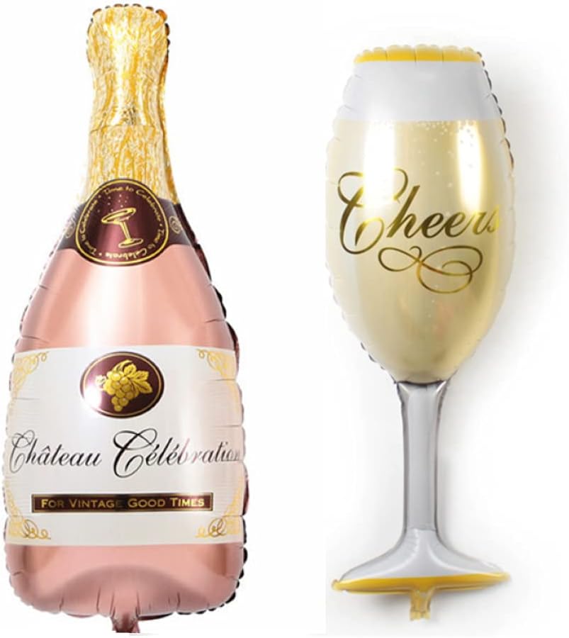 Balloon Set Champagne Champagne Bottle and Glass – XXL Foil Balloon in Rose as Wedding Decoration, Greeting, Party Gift or Champagne Reception Surprise