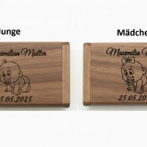 USB Stick 3.0 with Wooden Box, Personalised Engraving, Gift Idea for Birth, Baby Girl Boy Newborn Gift with Name of Desired Text, Memory Stick Made of Solid Wood (Walnut, 64, GB)