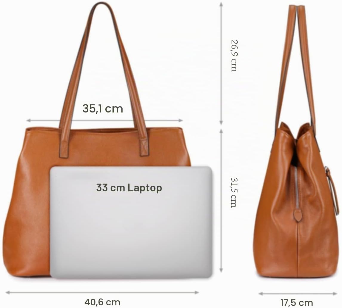 S-ZONE Women's Handbag Soft Genuine Leather Large Foldable Shopper Shoulder Bag 13 Inch Laptop Bag Handle Bags – Bild 4