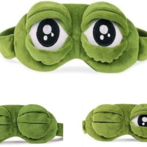 Bllomsem Eye Mask Sleeping, Fluff Face Sleeping Funny Novelty Cartoon Frog Eye Cover Eyeshade Sleep Travel Mask (Green)