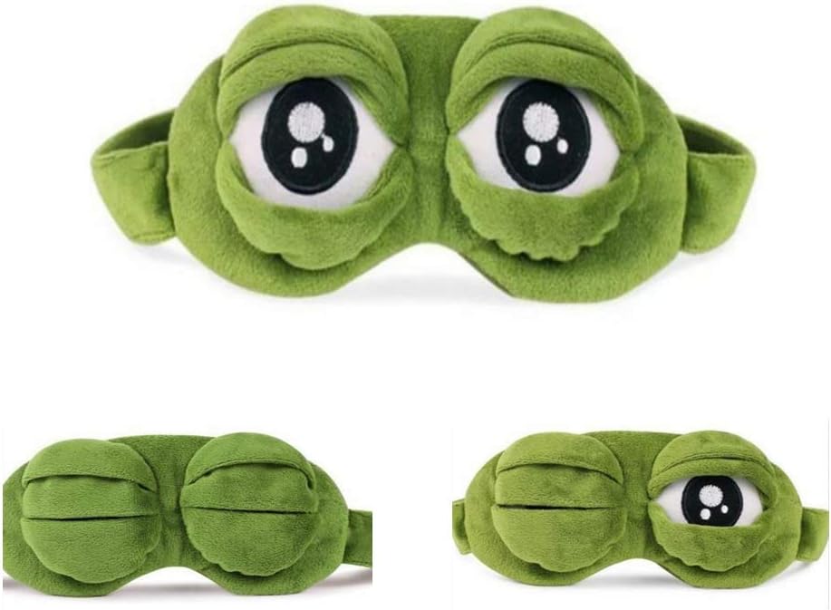 Bllomsem Eye Mask Sleeping, Fluff Face Sleeping Funny Novelty Cartoon Frog Eye Cover Eyeshade Sleep Travel Mask (Green)