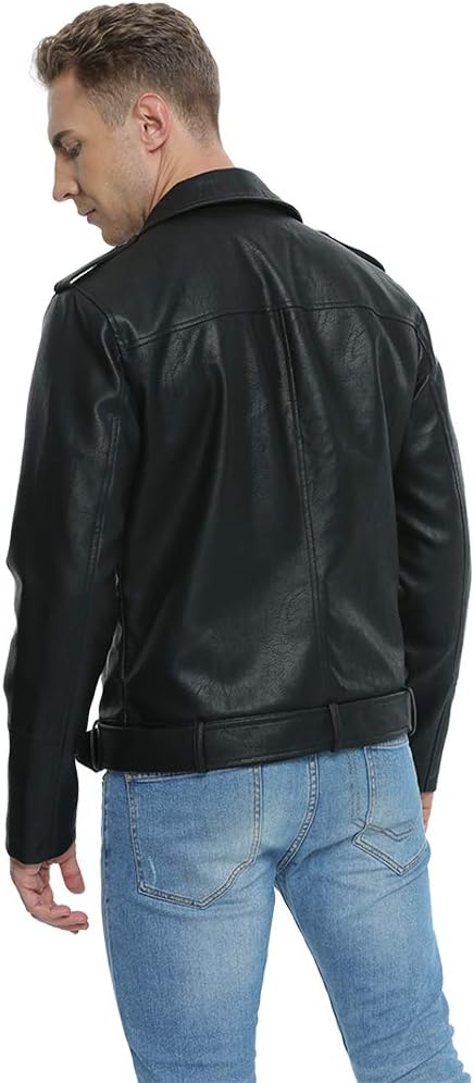 Fahsyee Men's Leather Jacket, Faux Leather Bomber Jacket, Motorcycle Lapels – Bild 5