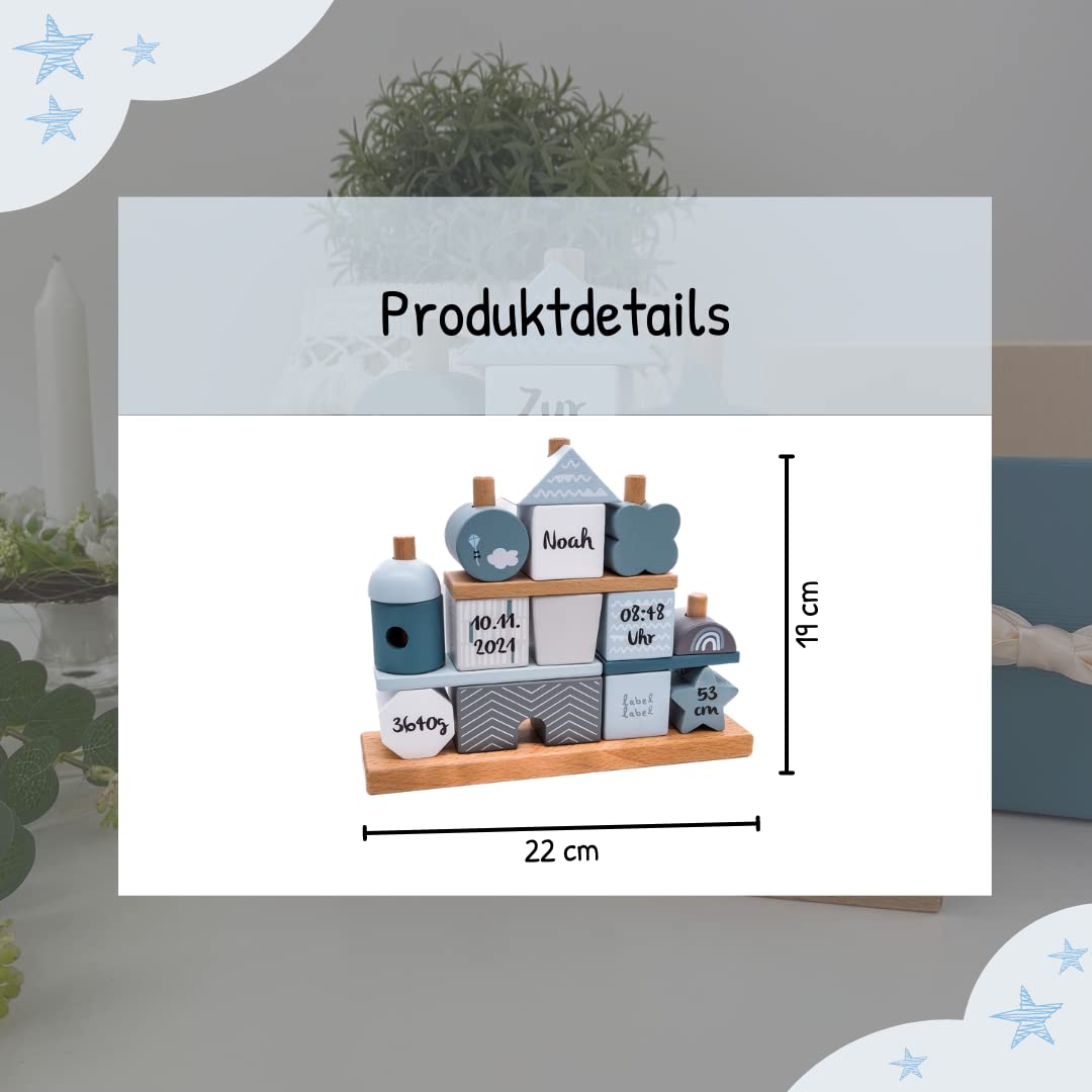 KIDSLINO Plug-in Game House Blue I Gift for Birth Personalised I Wooden Toy I Personalised Gifts Baby I Label I Plug-in Toy with Name & Birth Data – Bild 6