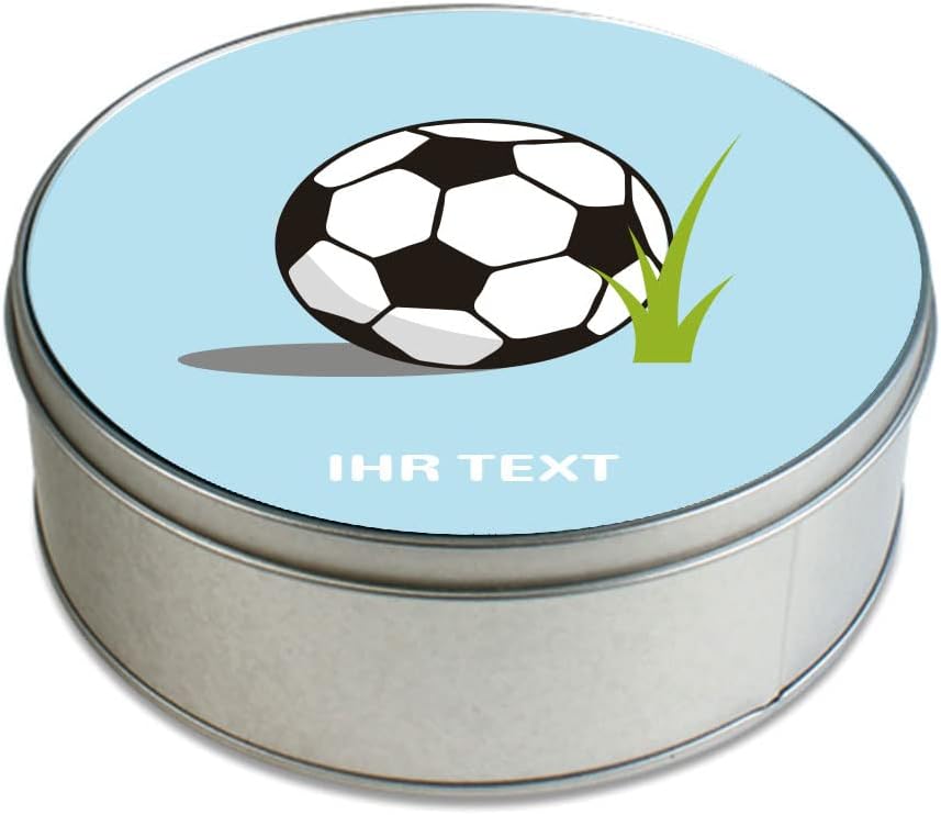 STEMPEL-FABRIK Round Gift Tin with Print – Football Motif – Personalised Gift – Biscuit Tin Blue – Metal Tin – Gift Idea – Cookie Tin – Gift Box – Storage Box – Bild 2