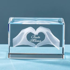 ERWEI 3D Crystal Decoration, Engraved Heart Shaped by Two Hands and Text „Beste Mama“, Mum Gift, Mother’s Day, Birthday Gift, Women’s Christmas, Thanksgiving Gifts