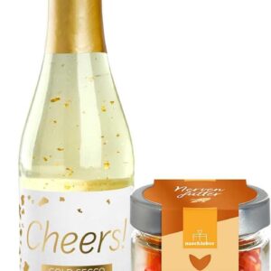 Set of 2 Gold Secco Cheers! and Fruit Gum Nerve Food 120 g | Nerve Food | Relaxation | Me Time | Anti Stress | Gift for Your Best Friend | Sweet Gift | Prosecco | Sparkling Wine | Gold Secco