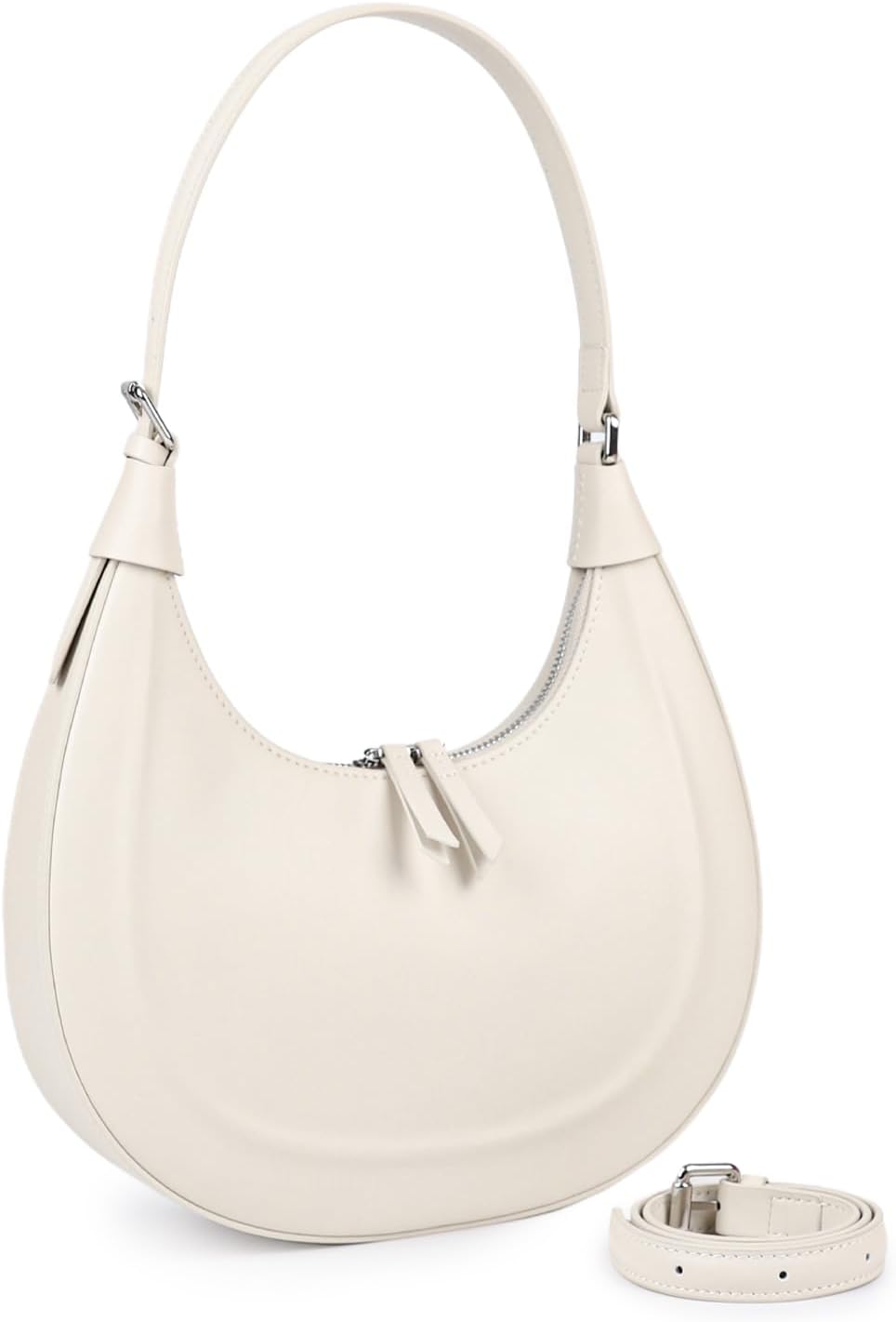Handtasche Damen Klein Echtes Leder, Halbmond Tasche Schultertasche mit Verstellbarem Gurt zum Crossbody Bag Umhängetasche, Handbags for Women mit Reißverschluss
