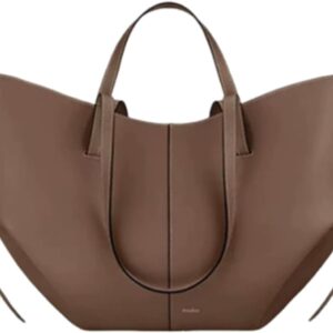 Cyme Women's Handbag Wing Bag Cowhide Leather Shoulder Bags Bucket Bags Large Capacity Carry Bag Elegant Tote Bag Handbag 2 Pieces for Travel Work Shopper Everyday, Chestnut L, L, Minimal