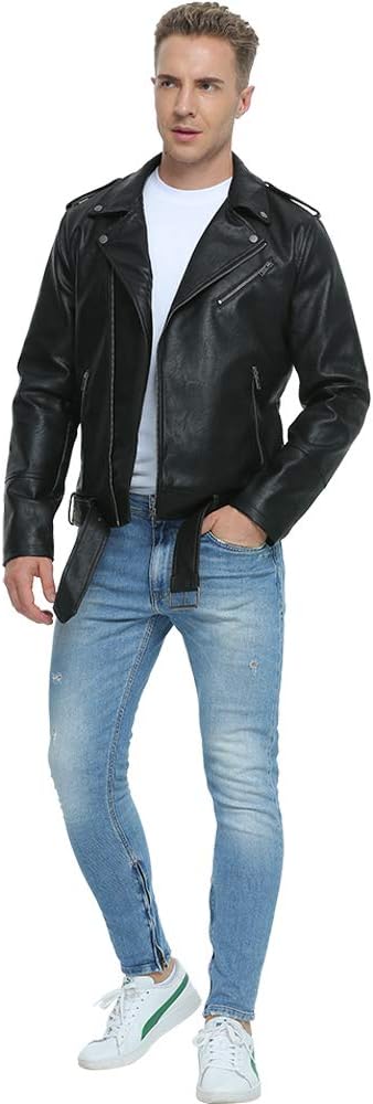 Fahsyee Men's Leather Jacket, Faux Leather Bomber Jacket, Motorcycle Lapels – Bild 2