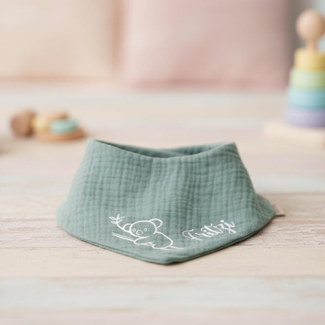 Personalised Triangular Scarf Made of Cotton/Muslin, Koala with Name, Neckerchief for Boys, Girls, Many Colours – Bild 3