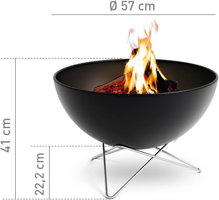 höfats - Bowl 57 Fire Bowl with Stainless Steel Star Base - Low Smoke Burning - Fire Pit with Plancha Grill Plate and Cooking Grate - Tilting Fire Basket Enamelled Steel, Black, Diameter 57 cm – Bild 2