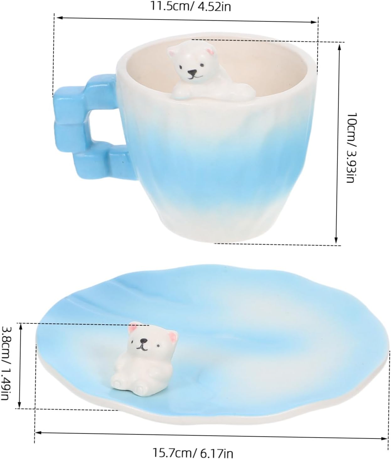 Cute Polar Bear Coffee Cup with Saucer Ceramic Tea Cups Set for Afternoon Coffee Design Safe Easy to Clean Gift for Home and Bar – Bild 2