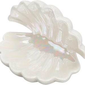 nbeads Ceramic Jewellery Plate with White Shell, Shell Shaped Jewellery Plate, Rings Storage Holder with Sea Motif, Decorative Jewellery Plate for Rings, Necklaces, Earrings