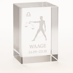 WWW.Vienna-Fashion.at 3D Glass Crystal Cuboid XL Zodiac Sign in Portrait Format - Vienna Austria - Display Box Decorative Display Case (Scales)