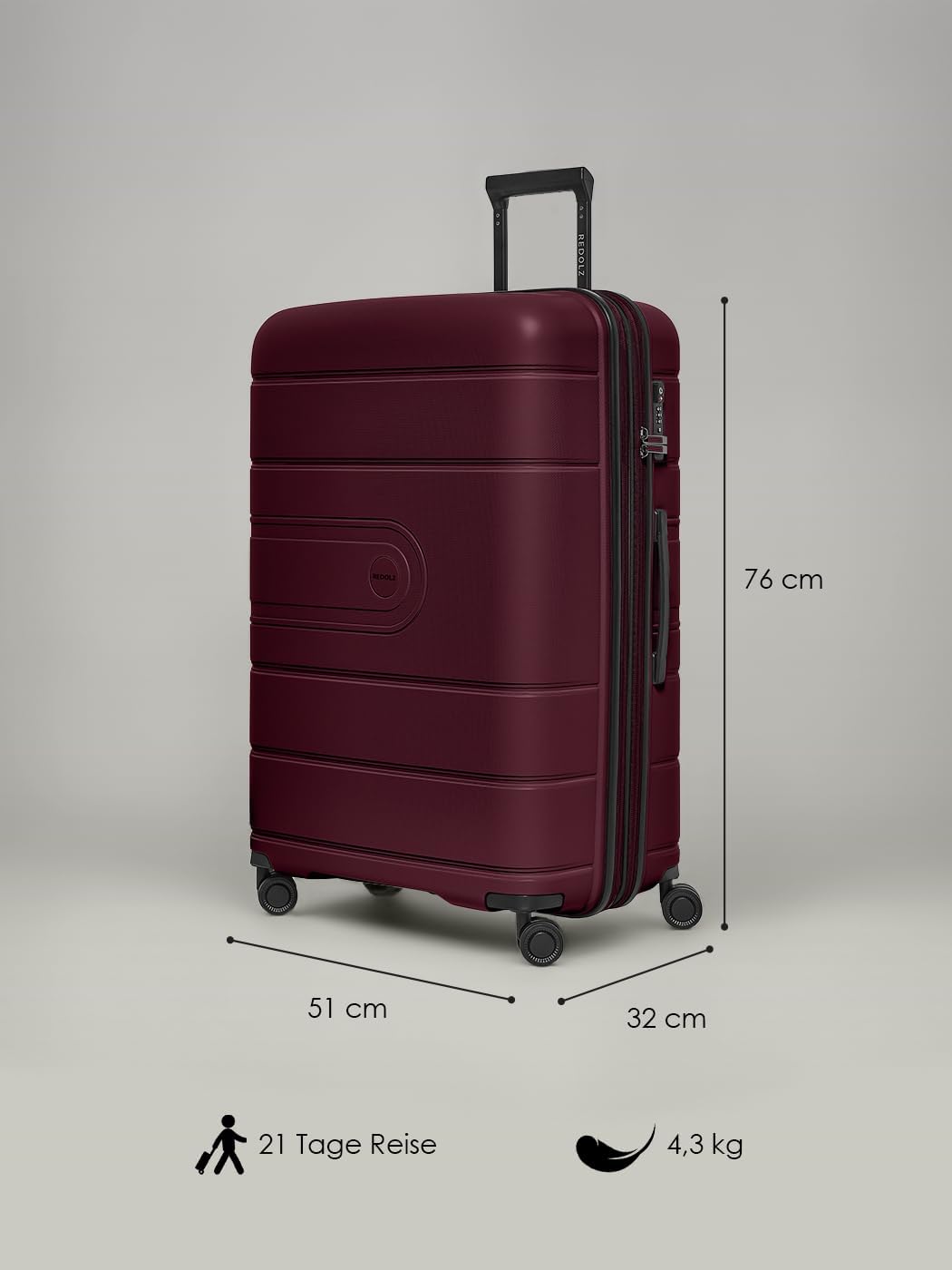 REDOLZ Hard Shell Check-in Suitcase Large XL Trolley 51 x 32 x 76 cm with Expansion Pleat Made of High-Quality Lightweight Polypropylene 4 Double Wheels & TSA (Essentials 11) – Bild 7