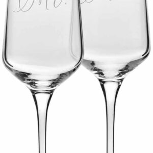 Krosno Mr & Mrs Champagne Glasses Set of 2, 180 ml, Prosecco Champagne Glasses, Handmade from Lead-Free Crystal Glass, Matte White Decorated, Wedding Glasses as a Gift for Couples