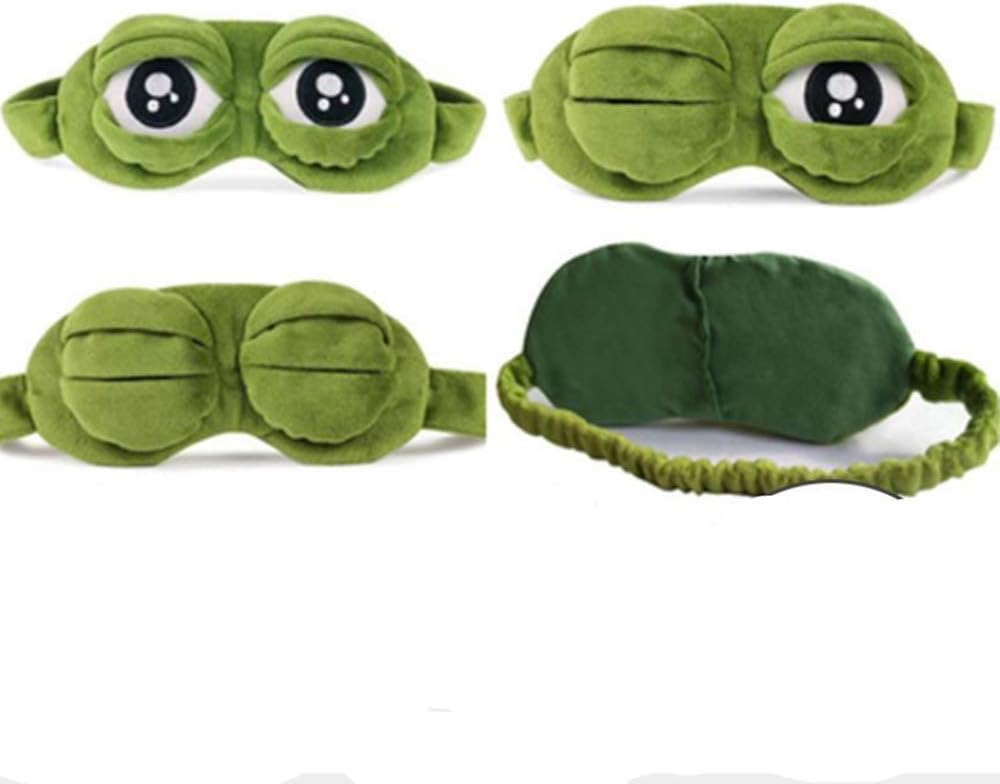 Bllomsem Eye Mask Sleeping, Fluff Face Sleeping Funny Novelty Cartoon Frog Eye Cover Eyeshade Sleep Travel Mask (Green) – Bild 4