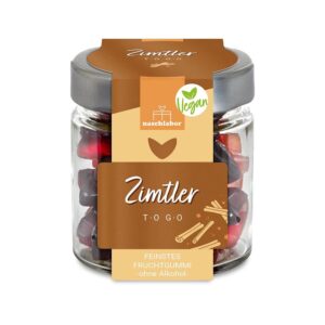 Vegan Cinnamon Gummy Bears 120 g Alcohol-Free and High-Quality Christmas Fruit Gums Cinnamon To Go Vegan Sweet Vegan Delicatessen Gift for Christmas Vegan Fruit Gummies in Gift Jar