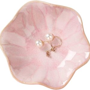 Binoster Ceramic Jewellery Tray, Room Decoration, Aesthetic Room Decor, Key Tray, Small Ring Holder, Jewellery Plate, Jewellery Tray, Collection Tray, Decoration Aesthetic, Bedside Decoration (Pink)