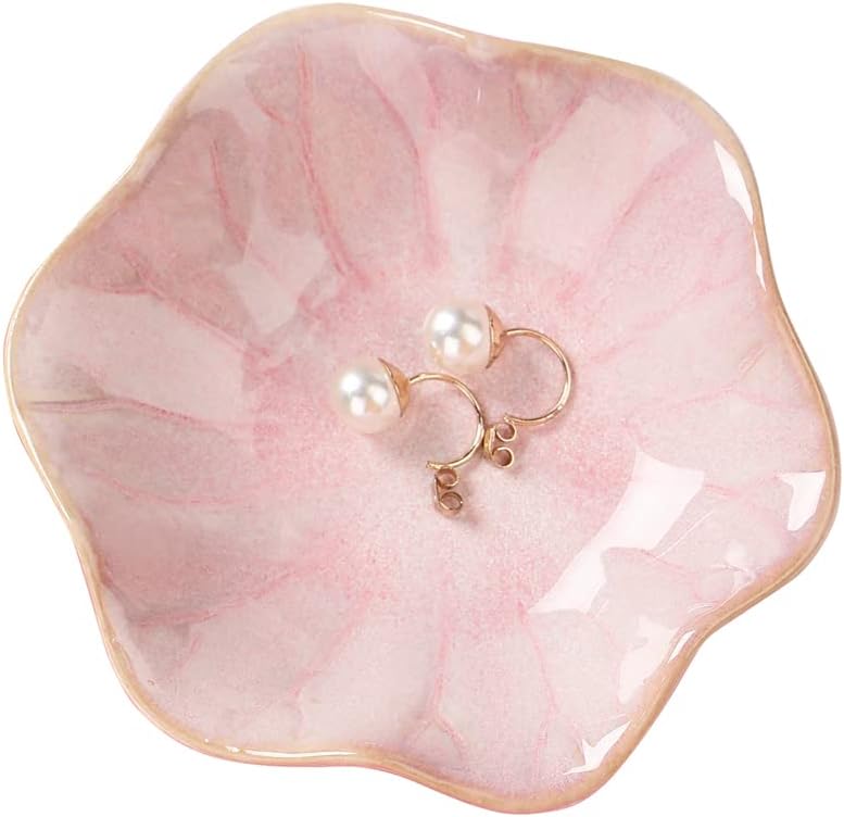 Binoster Ceramic Jewellery Tray, Room Decoration, Aesthetic Room Decor, Key Tray, Small Ring Holder, Jewellery Plate, Jewellery Tray, Collection Tray, Decoration Aesthetic, Bedside Decoration (Pink)