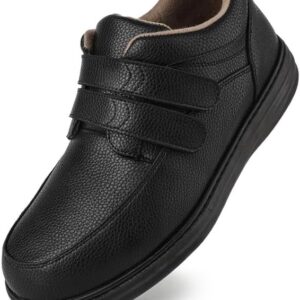 TIESTRA Herren Weite Lederschuhe mit Klettverschluss – Bequeme Extra Weite Alltagsschuhe für Senioren, Arbeit & Freizeit Rutschfeste Gummisohle