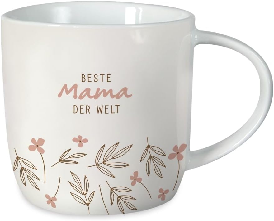 Grafik-Werkstatt Coffee Mug with Saying 300 ml Porcelain Mug Beste Mama der Welt, White