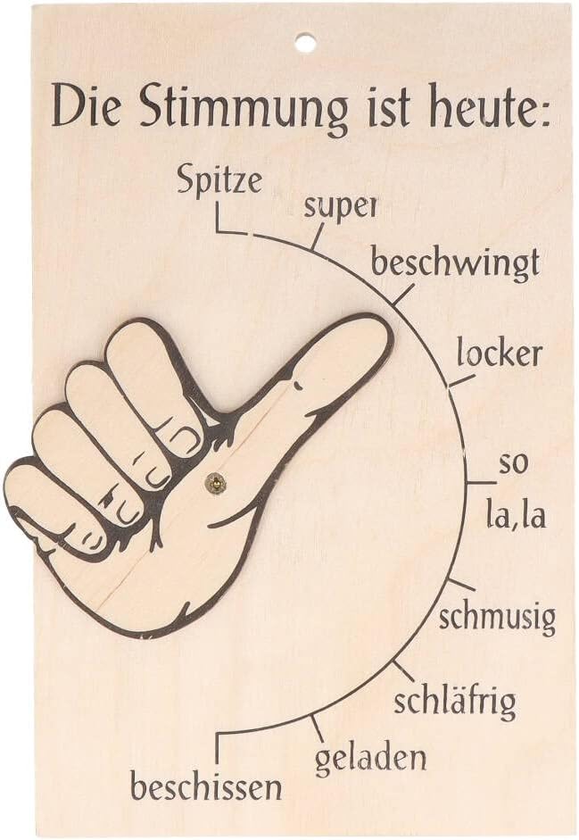 Spruchreif Mood Barometer, Mood Indicator, Thumb with Movable Hand, Door Sign, Funny Gifts, Gifts for Colleagues, Office Fun (German Language)