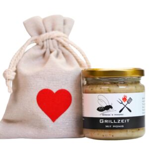 Gregas Bee Honey - Mother's Day & Father's Day Gift Idea - Linen Bag with Heart and Honey of Your Choice - The Perfect Gift - Ideal as a Gift for Mother's Day, Father's Day (Barbecue Time with Honey)