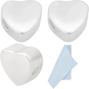 Beebeecraft 1 Box of 4 Metal Heart Beads 925 Sterling Silver Flat Love Spacer Pine Beads for Jewellery Making DIY Crafts Necklace Bracelet Slanted Hole 1 mm
