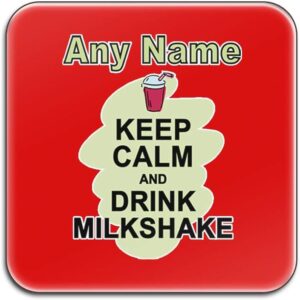 Personalised Gift Set with 4 x Keep Calm Drink Milkshake Coasters (Food Design Colour) Unique Name Tag Mat for Parties, Diet, Snack, Beer, Wine, Coffee, Tea