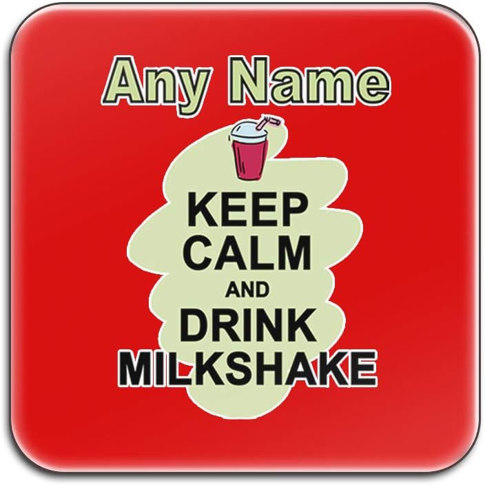 Personalised Gift Set with 4 x Keep Calm Drink Milkshake Coasters (Food Design Colour) Unique Name Tag Mat for Parties, Diet, Snack, Beer, Wine, Coffee, Tea
