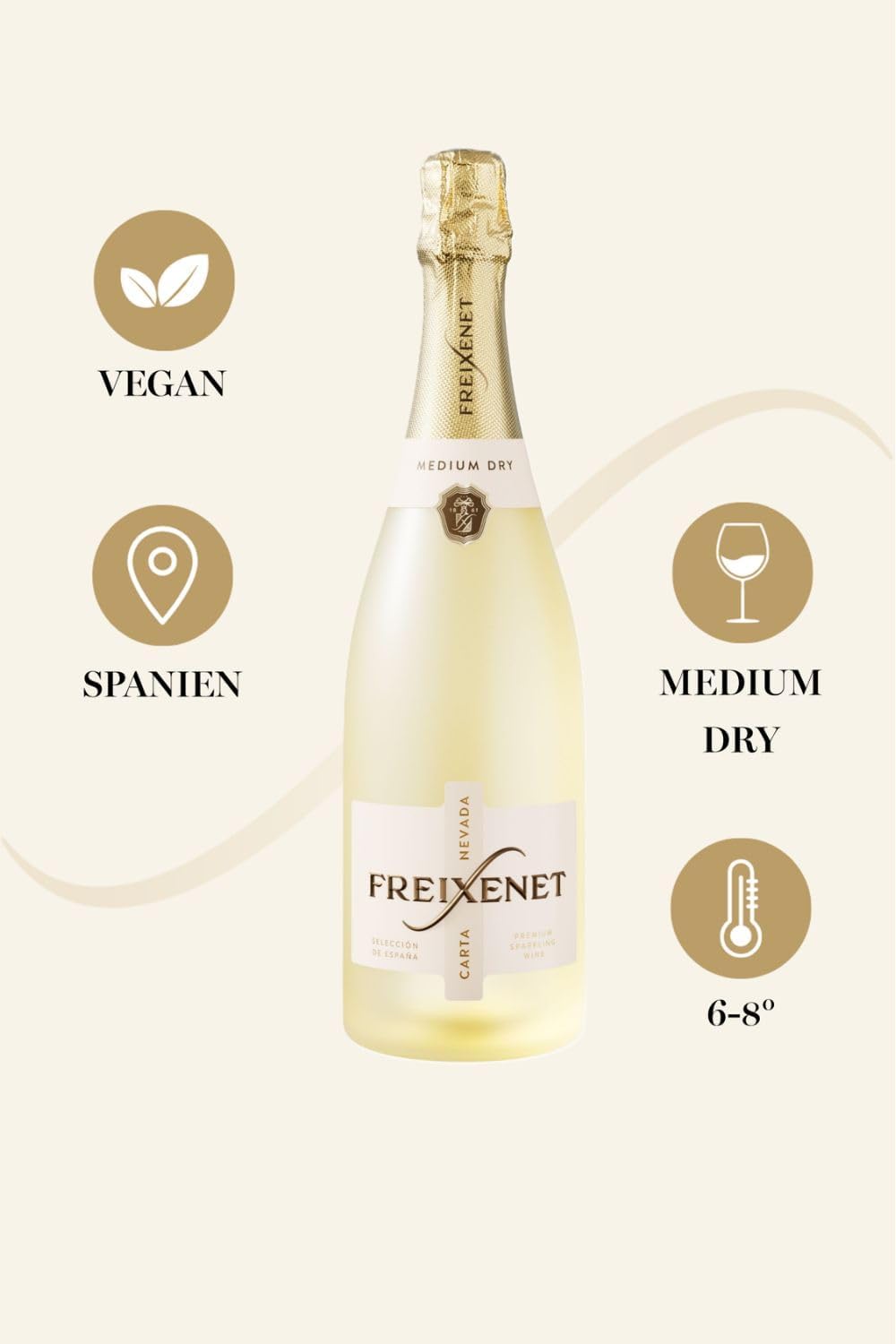Freixenet Carta Medium Dry (1 x 0.75 l) - Sparkling Wine from Spain with Peach and Honey Notes, from Macabeo and Chardonnay, Dry Fruity, Suitable for Appetizers and Desserts – Bild 2