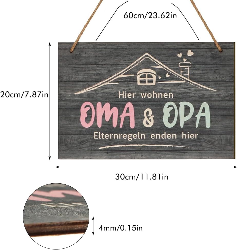 Grandma and Grandpa Gift, Decorative Ornaments Made of Wood, Grandma Grandpa Gifts for Birthday, Tin Signs Saying "Hier wohnen OMA OPA Elternregeln enden hier" Gift Grandma and Grandpa for Mother's Day Christmas – Bild 2