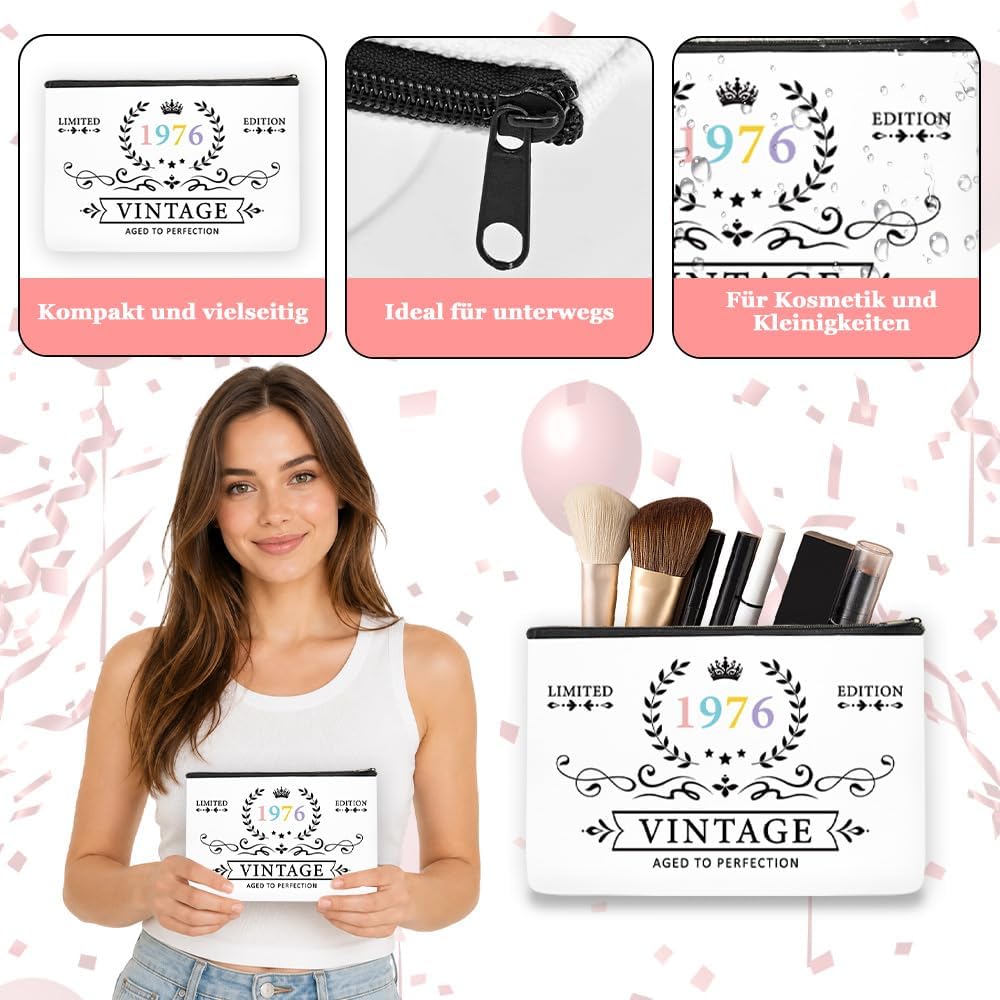 Birthday Women's Vintage Gift Set, Fashionable Carry Bag, Cosmetic Bag, Stainless Steel Thermal Mug, Greeting Card and Gift Box, Birthday Gift for Mum, Sister and Colleague, pink, Formal – Bild 4