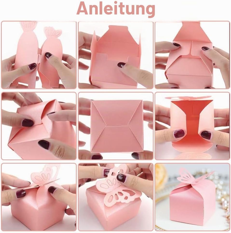 Pack of 50 Wedding Favour Boxes, Butterfly Sweets Box, Wedding Candy Boxes, Creative Paper Gift Boxes, for Weddings, Parties, Festivals, Table Decoration, Wedding Decoration (6 x 6 x 5.5 cm) – Bild 4