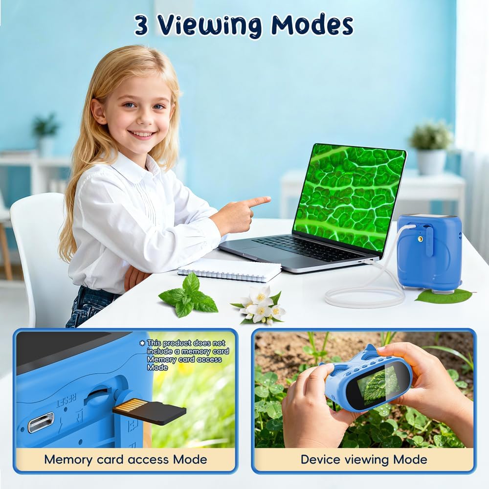 Temodu Digital Microscope for Children, Toy, 4K 2.0 Inch Screen, for Observing, Experiments, Garden, Rechargeable Portable Binoculars, Science Outdoor, from 3 Years (Blue) – Bild 9