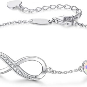 Women's Infinity Bracelet, 925 Sterling Silver/Rose Gold, Heart Bracelet, Crystals, Adjustable, Valentine's Day, Mother's Day, Birthday, Christmas Gift for Her, for Girlfriend, Mum