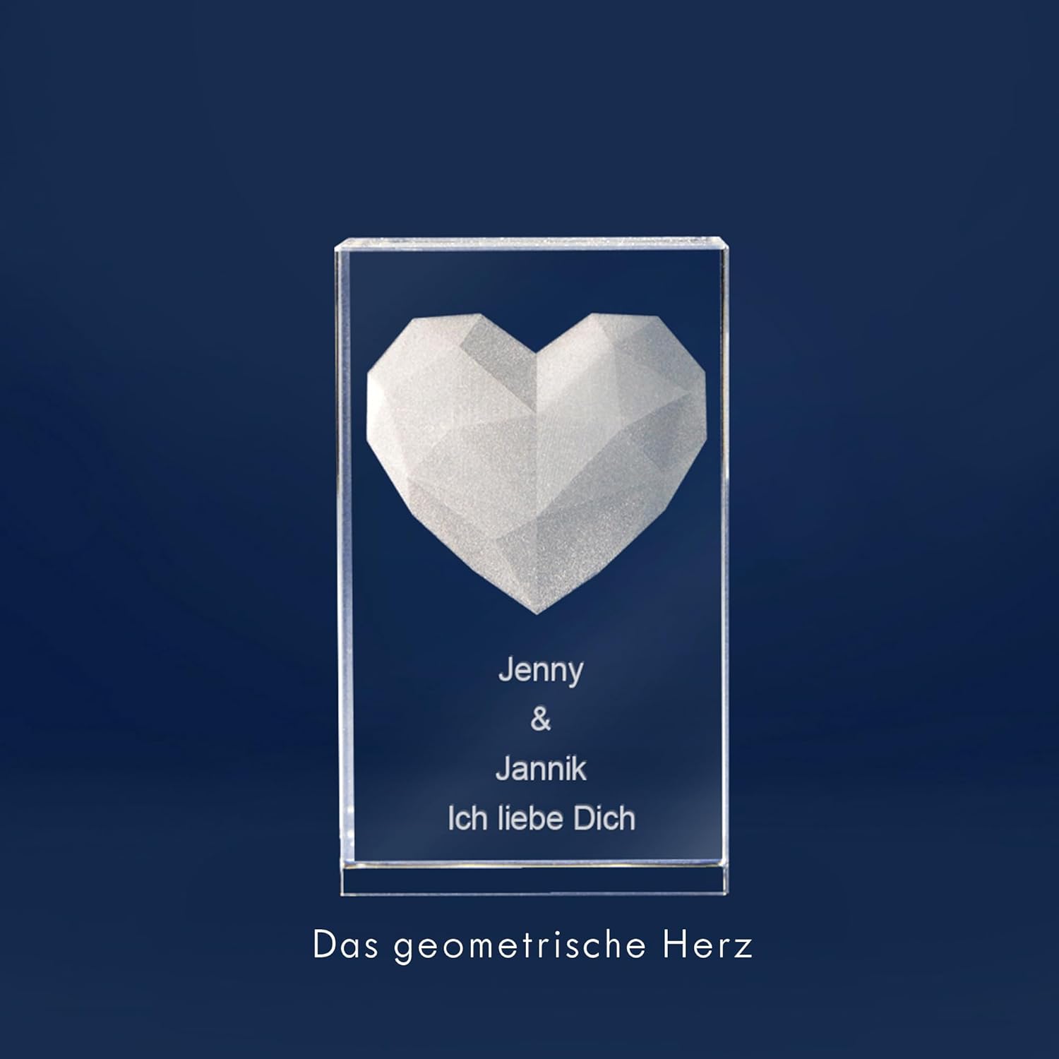 3D Glass with Heart Motif and Name of Choice Engraving and Date Love Gift (Without Light Base, S - 50 x 45 x 80 mm) – Bild 9
