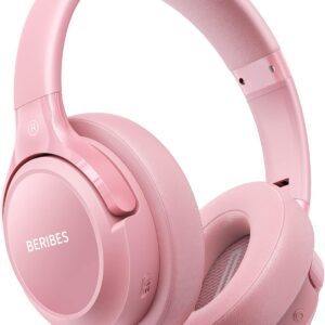 BERIBES Wireless Bluetooth Headphones Over Ear, 65 Hours, with 6 EQ Modes, HiFi Stereo, Built-in Microphone, Foldable Wireless Headphones for Mobile Phones/iPad/Laptops/PC, Pink