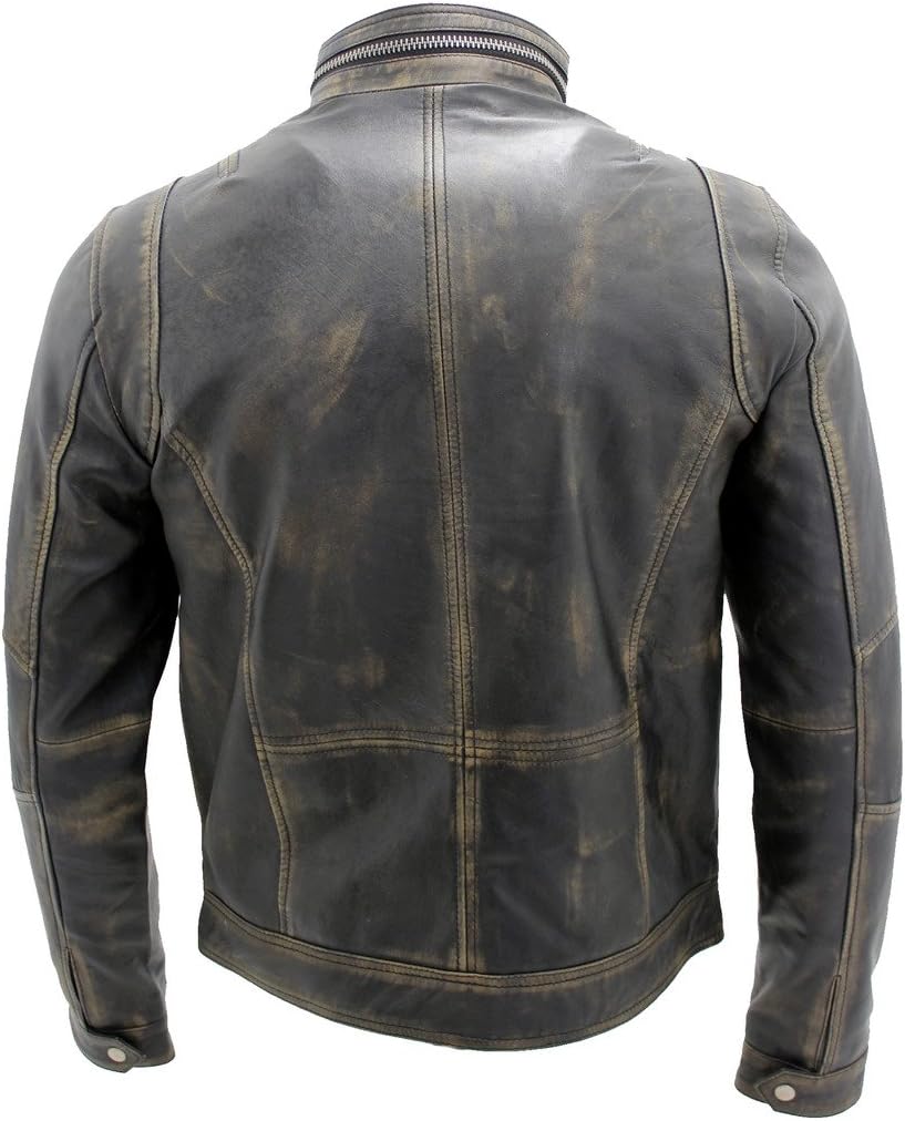 Infinity Men’s Brando Leather, Biker Jacket, Black, Warm, Vintage – Bild 6