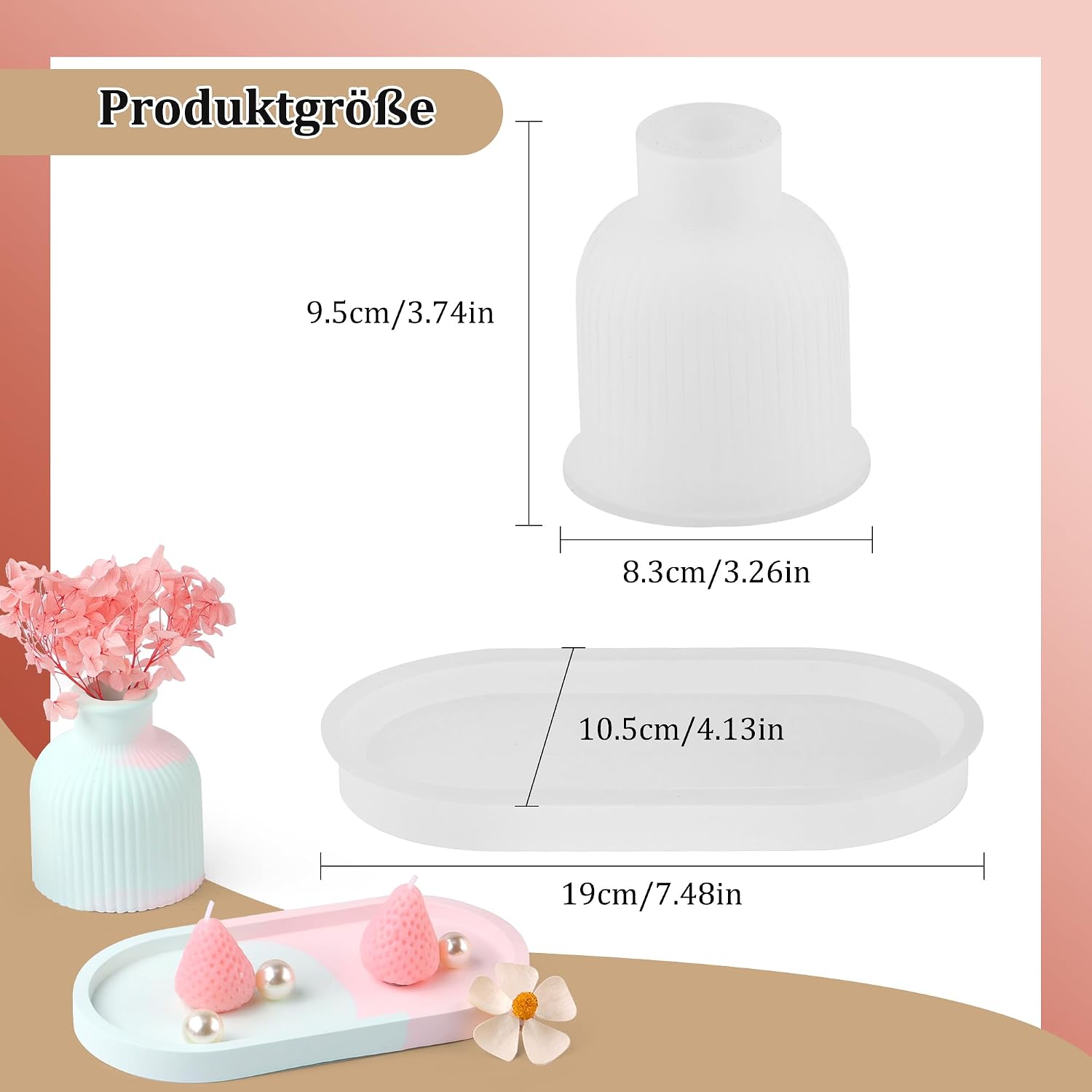 Caydo Casting Powder Starter Set, Silicone Moulds Casting Moulds Vase Pallets with Casting Powder 500 g, DIY Flower Vase Silicone Moulds Relief Casting Powder for Pouring with Creative Concrete, Jewellery Concrete, Casting Resin, Wax – Bild 4