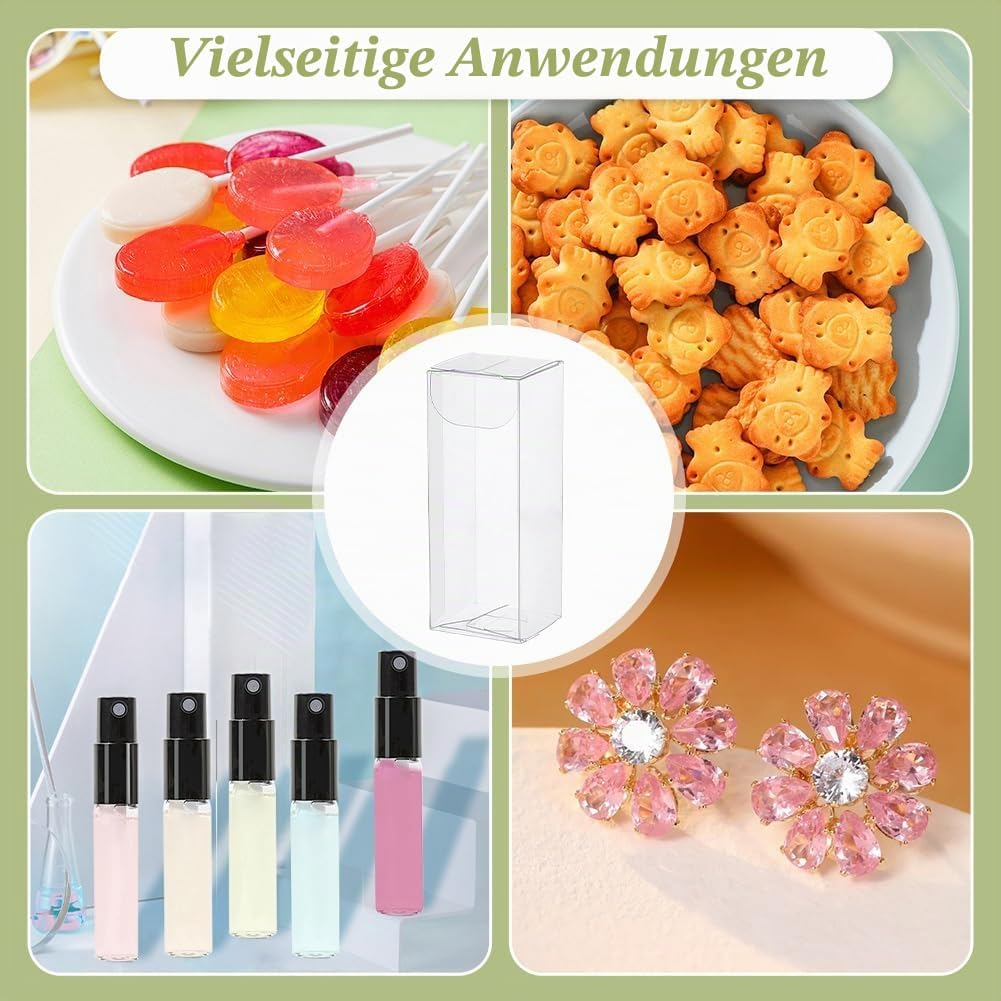 NBEADS Pack of 30 Transparent Plastic PVC Box, 3 x 3 x 8 cm, Transparent Rectangular Favour Gift Wrapping Boxes, Wedding Party Favour Boxes for Sweets, Biscuits, Cakes, Chocolates, Gift – Bild 6