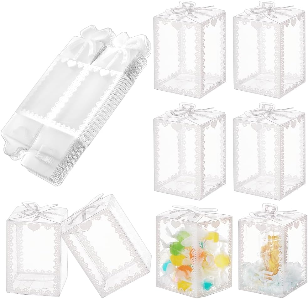 NBEADS Pack of 24 Transparent PVC Boxes 5 x 5 x 7 cm Crown Print Favor Packaging Box Clear Rectangle Gift Boxes for Sweets Chocolate Christmas Wedding Party Ornaments Gifts