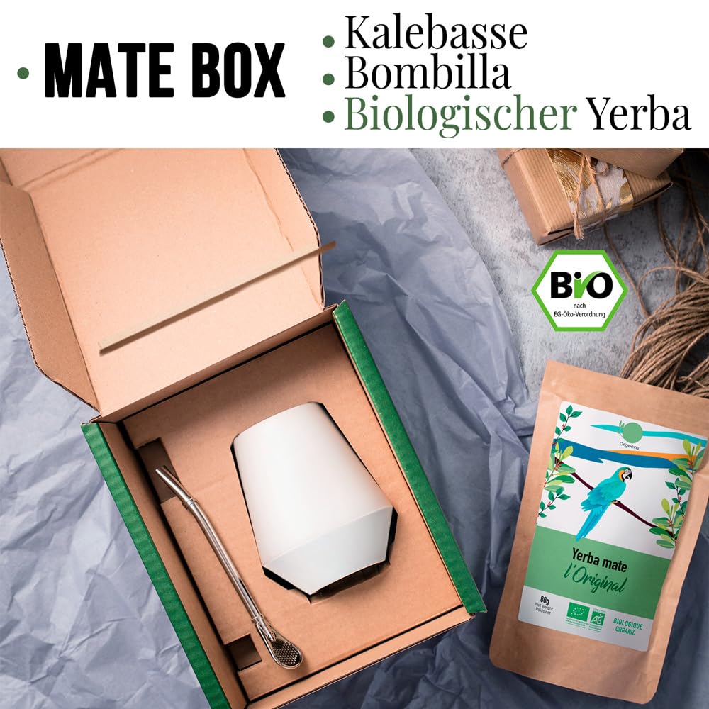 ORIGEENS MATE TEE SET mit Mate Becher, Bombilla, und BIO Yerba Mate Tee | Design Mate Tee Becher aus Keramik - Portugal | Originelles Geschenkset – Bild 2