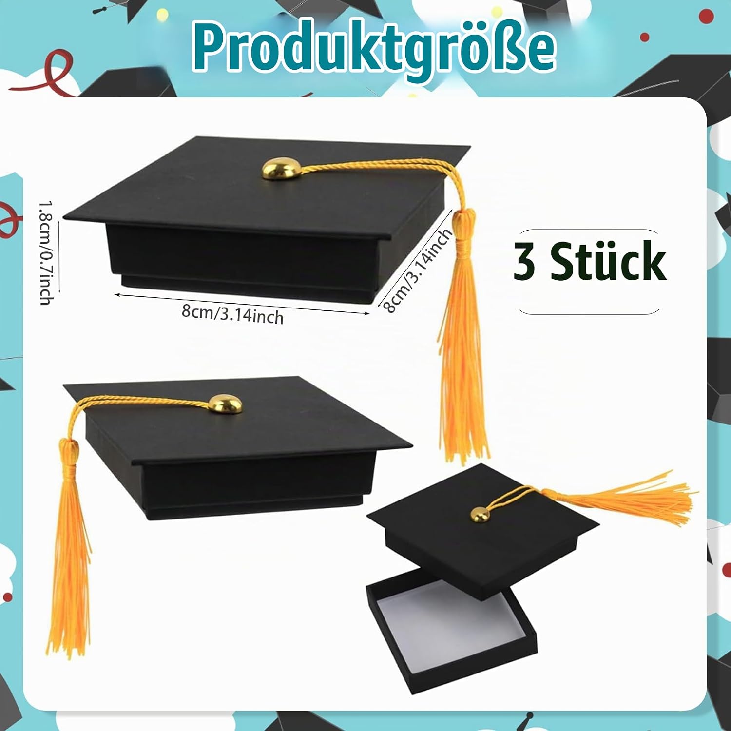 Pack of 3 Graduation Decoration, Fold-Free Direct Use, Graduation Gift, Student, Graduation Hat, Graduation Gift, Gift Box for Graduations, Packaging, Sweets, Chocolate – Bild 2
