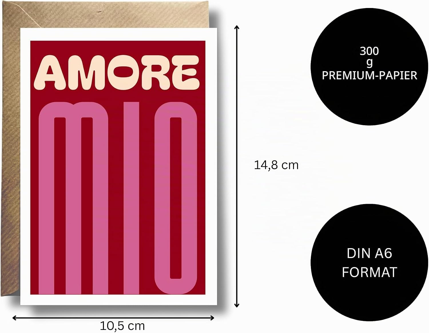 WBdesignz Italian Love Card "Amore Mio" with Envelope - Love Message for Partner Girlfriend Boyfriend - Romantic Card Gift Idea for Valentine's Day or Anniversary (DIN A6) – Bild 2