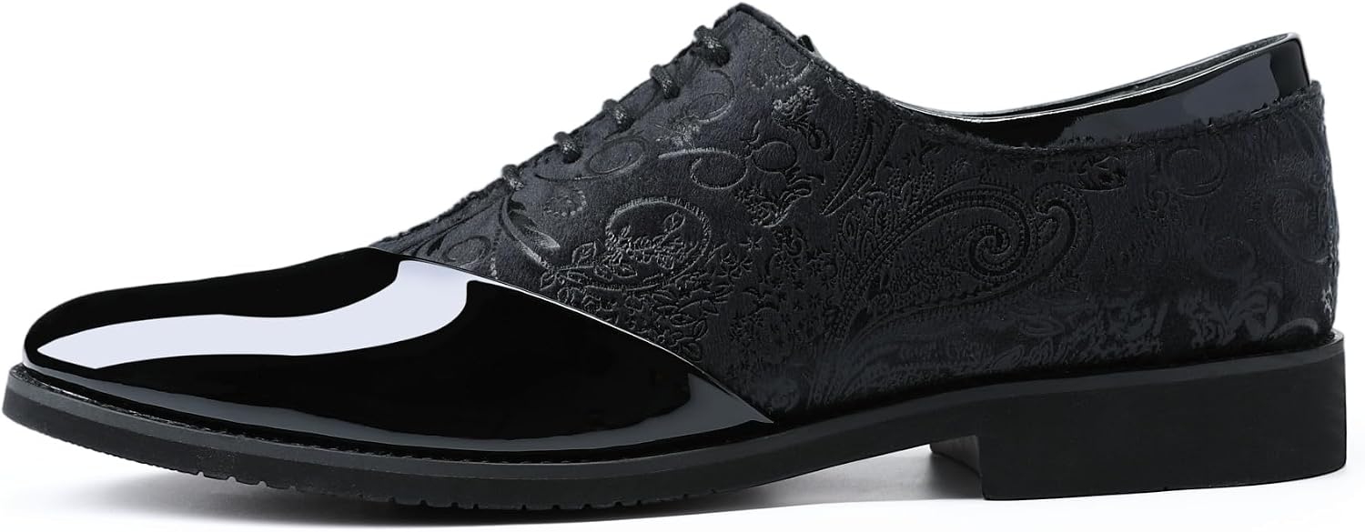 YFFUSHI Men's Jacquard Leather Shoes Elegant Suit Shoes Velvet Business Shoes Wedding Tuxedo for Men – Bild 3